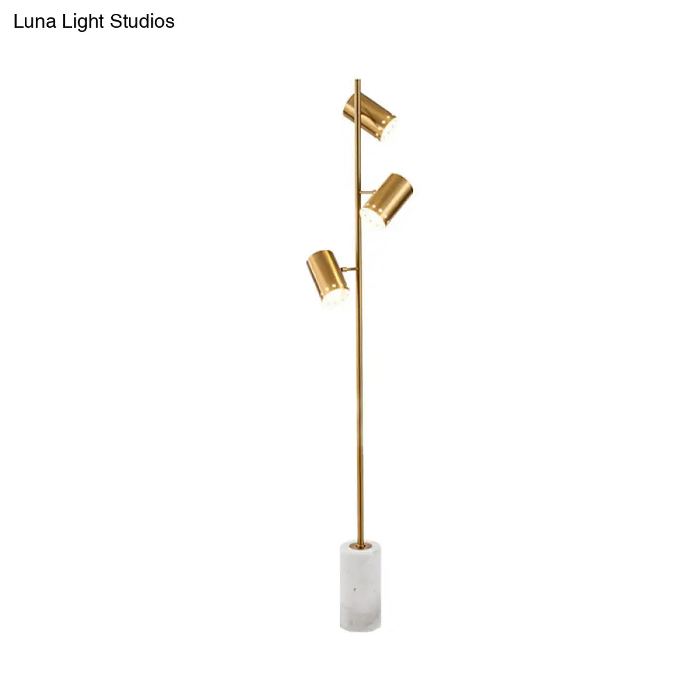 Gold Column Floor Lamp - Sleek Design With 3 Bulbs Bedroom Reading Light