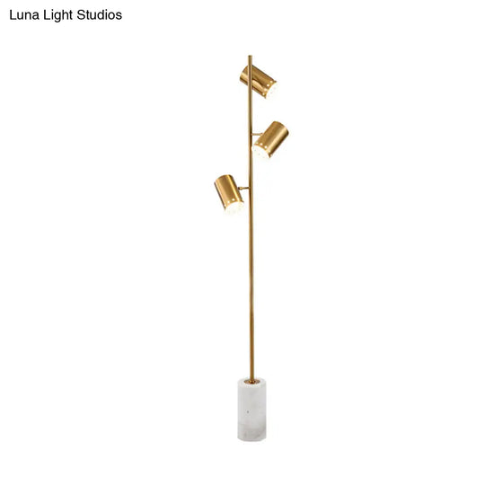 Gold Column Floor Lamp - Sleek Design With 3 Bulbs Bedroom Reading Light