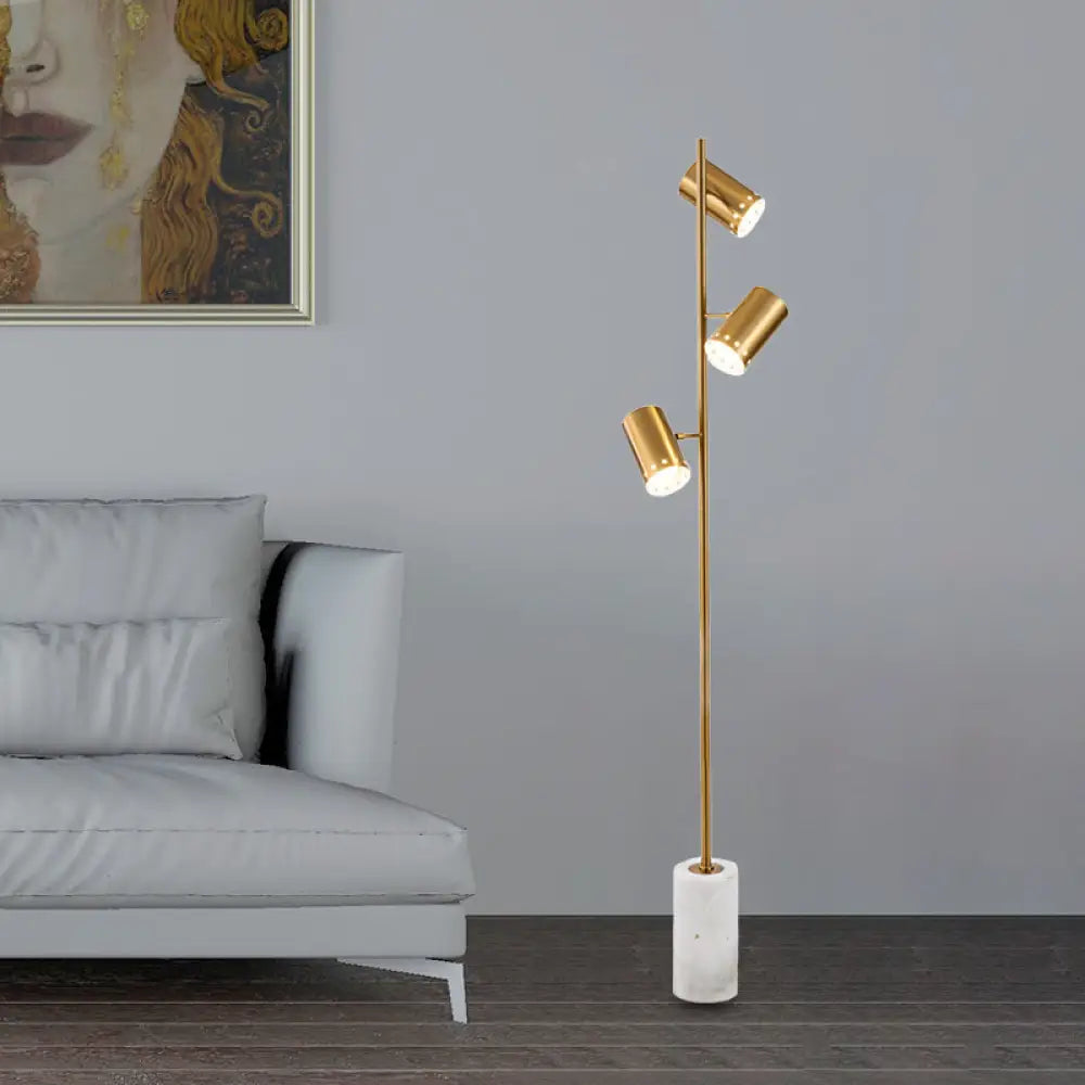 Gold Column Floor Lamp - Sleek Design With 3 Bulbs Bedroom Reading Light