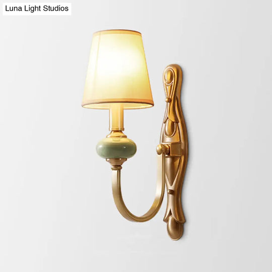 Gold Cone Fabric Shade Arc Arm Wall Sconce Light