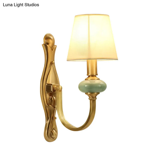 Gold Cone Fabric Shade Arc Arm Wall Sconce Light