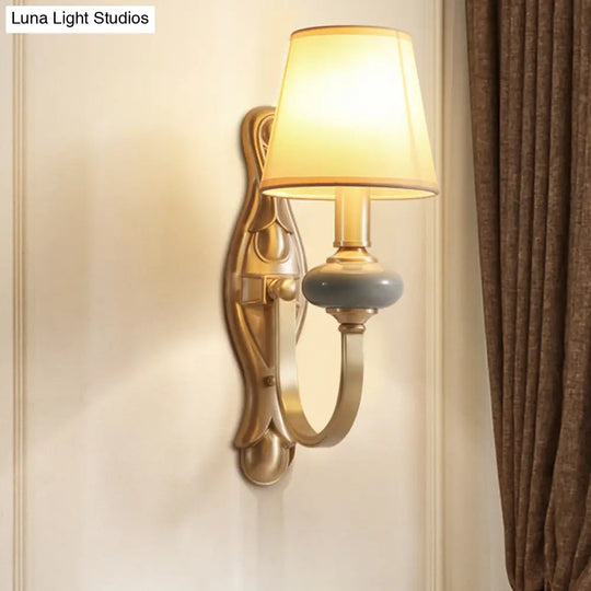 Gold Cone Fabric Shade Arc Arm Wall Sconce Light