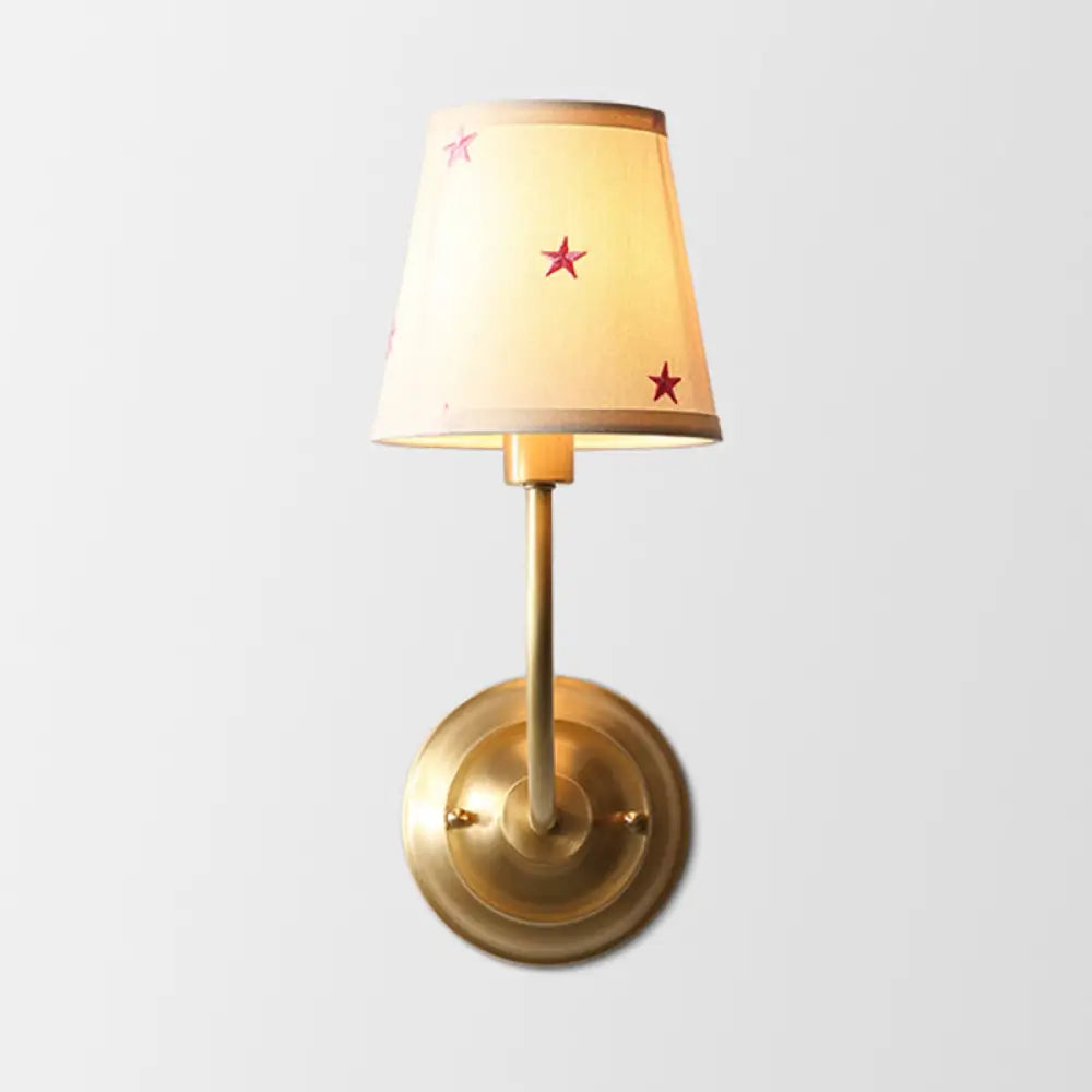 Gold Cone Wall Sconce With Single-Bulb Fabric Mount For Minimalist Lighting / D