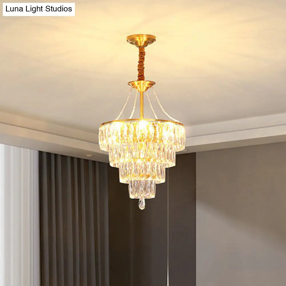 Gold Crystal Chandelier - Minimalist Luxurious Conic Suspension Light With 6 Lights For Bedroom