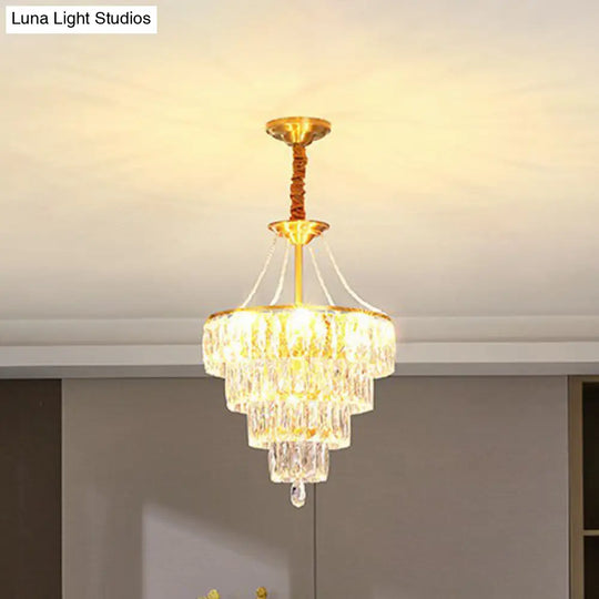 Gold Crystal Chandelier - Minimalist Luxurious Conic Suspension Light With 6 Lights For Bedroom