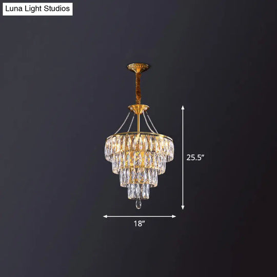 Gold Crystal Chandelier - Minimalist Luxurious Conic Suspension Light With 6 Lights For Bedroom /