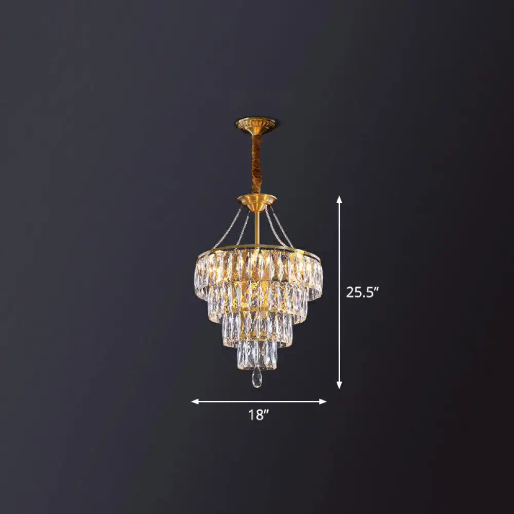 Gold Conic Crystal Chandelier - Minimalist Luxury With 6 Lights For Bedrooms / Cone
