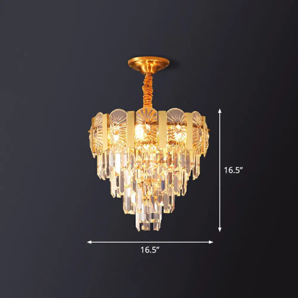 Gold Conic Crystal Chandelier - Minimalist Luxury With 6 Lights For Bedrooms / Prism