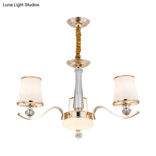 Gold Conic Suspension Lighting: Opaque Glass Chandelier Lamp With 3 Lights