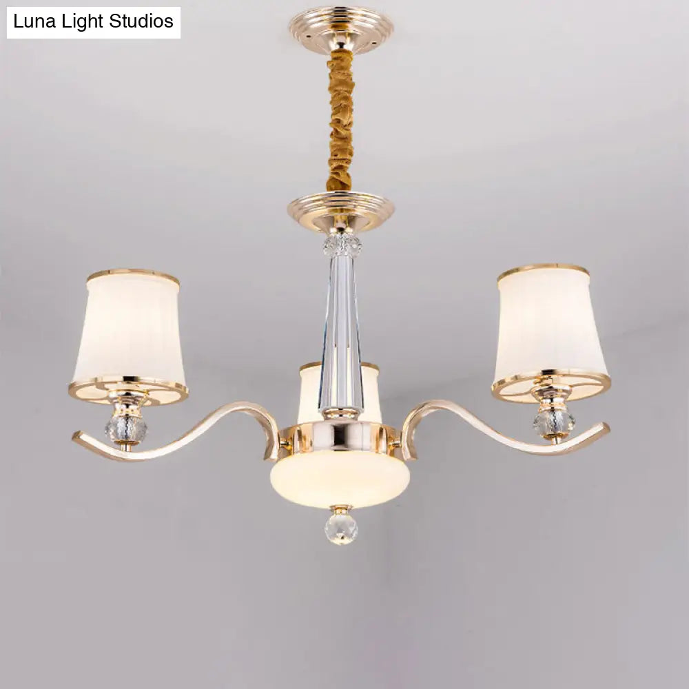 Gold Conic Suspension Lighting: Opaque Glass Chandelier Lamp With 3 Lights