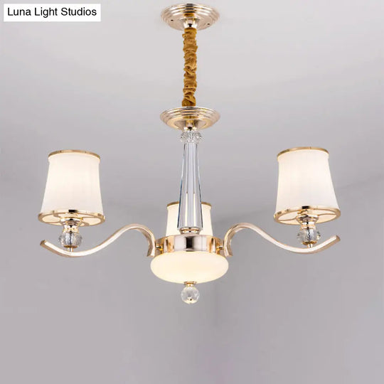 Gold Conic Suspension Lighting: Opaque Glass Chandelier Lamp With 3 Lights