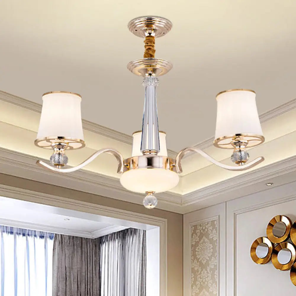 Gold Conic Suspension Lighting: Opaque Glass Chandelier Lamp With 3 Lights