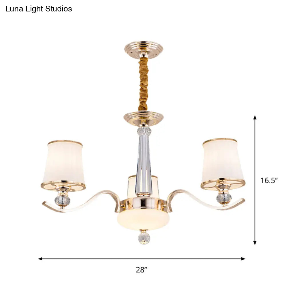 Gold Conic Suspension Lighting: Opaque Glass Chandelier Lamp With 3 Lights