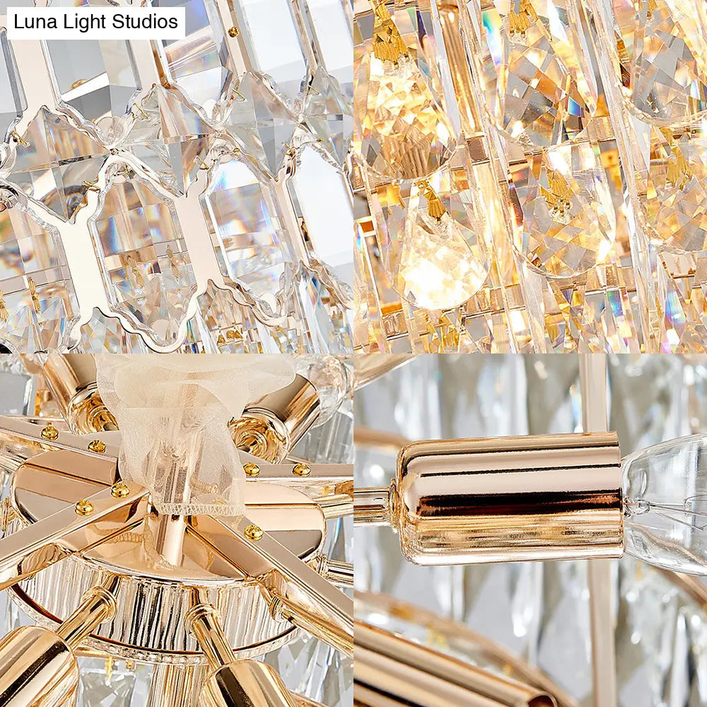 Gold Conical Chandelier With Crystal Shade - Modern 6-Light Hanging Fixture