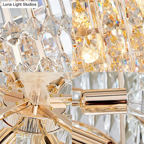 Gold Conical Chandelier With Crystal Shade - Modern 6-Light Hanging Fixture