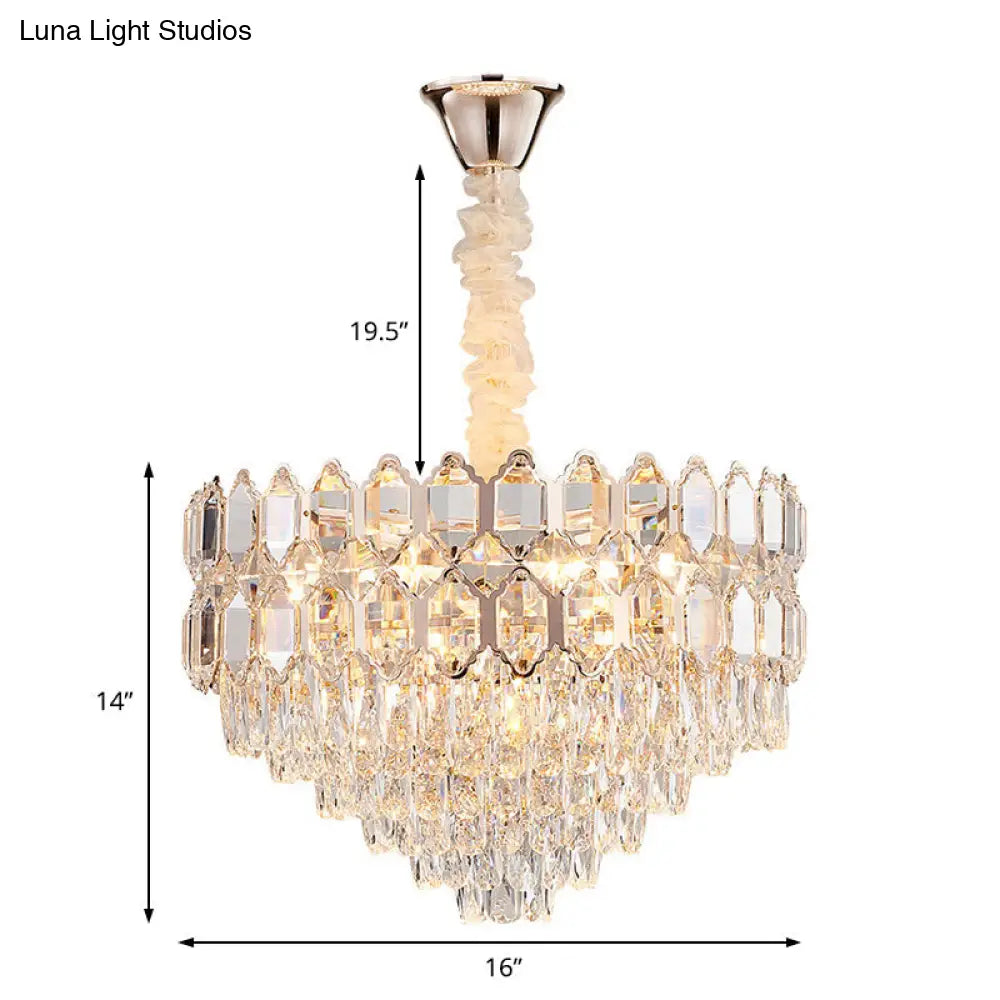 Gold Crystal Conical Chandelier With 6 Modern Hanging Lights