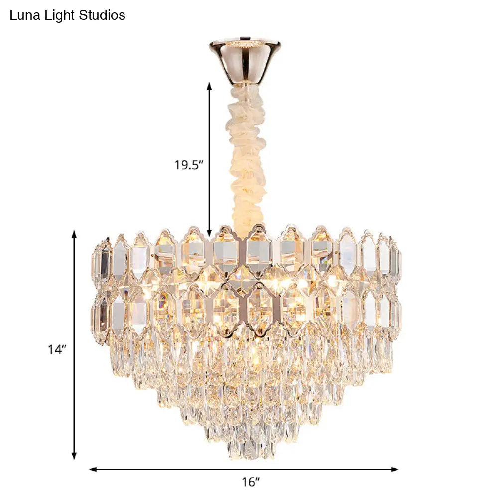 Gold Conical Chandelier With Crystal Shade - Modern 6-Light Hanging Fixture