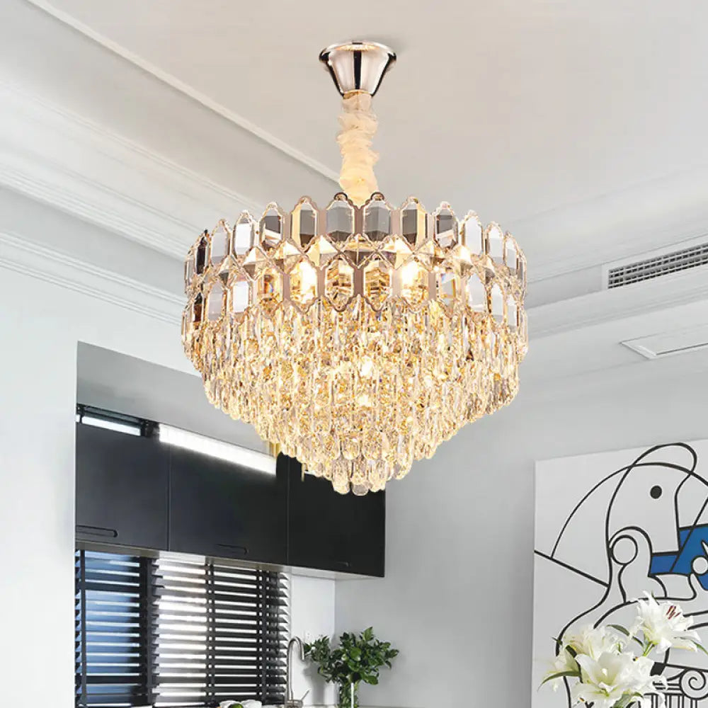 Gold Conical Chandelier With Crystal Shade - Modern 6-Light Hanging Fixture