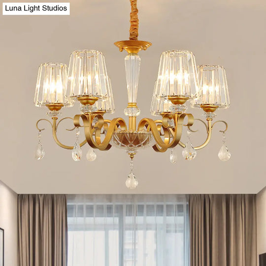 Gold Conical Crystal Hanging Chandelier - Traditional Dining Room Ceiling Light (3/6 Heads)