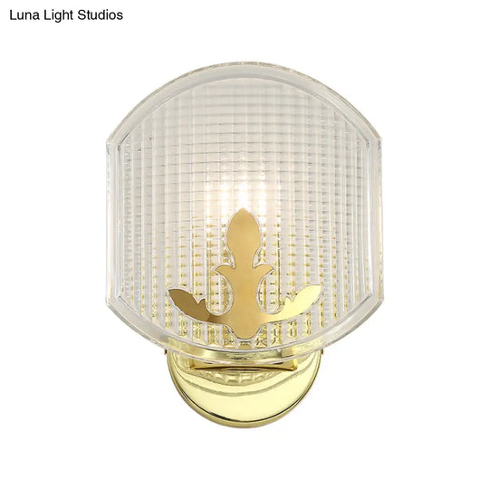 Gold Corner Wall Sconce With Clear Lattice Glass And Post-Modern Oval Design