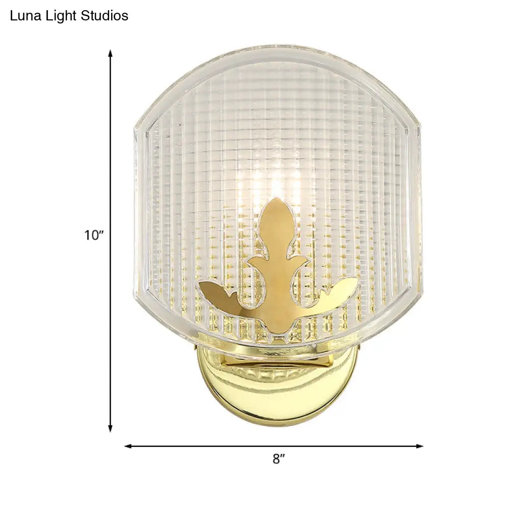 Gold Corner Wall Sconce With Clear Lattice Glass And Post-Modern Oval Design