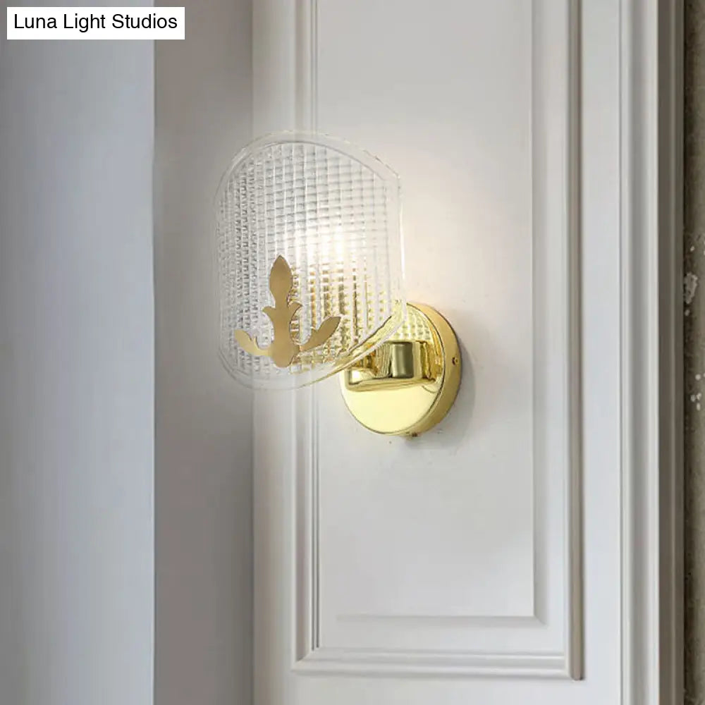 Gold Corner Wall Sconce With Clear Lattice Glass And Post-Modern Oval Design