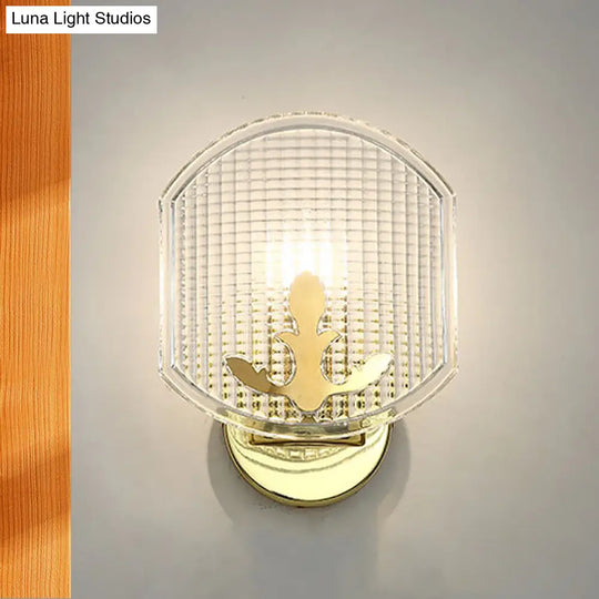 Gold Corner Wall Sconce With Clear Lattice Glass And Post-Modern Oval Design