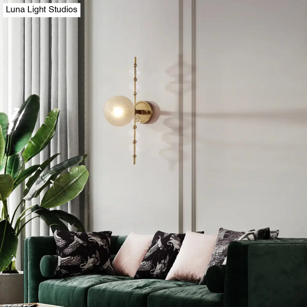 Gold Crackle Glass Modern Wall Sconce For Living Room With Round Light Fixture