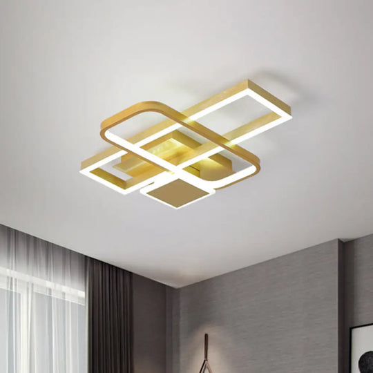 Gold Crisscrossed Rectangle Flush Light Acrylic Led Ceiling Lamp - Modernist Design 20.5’/34’