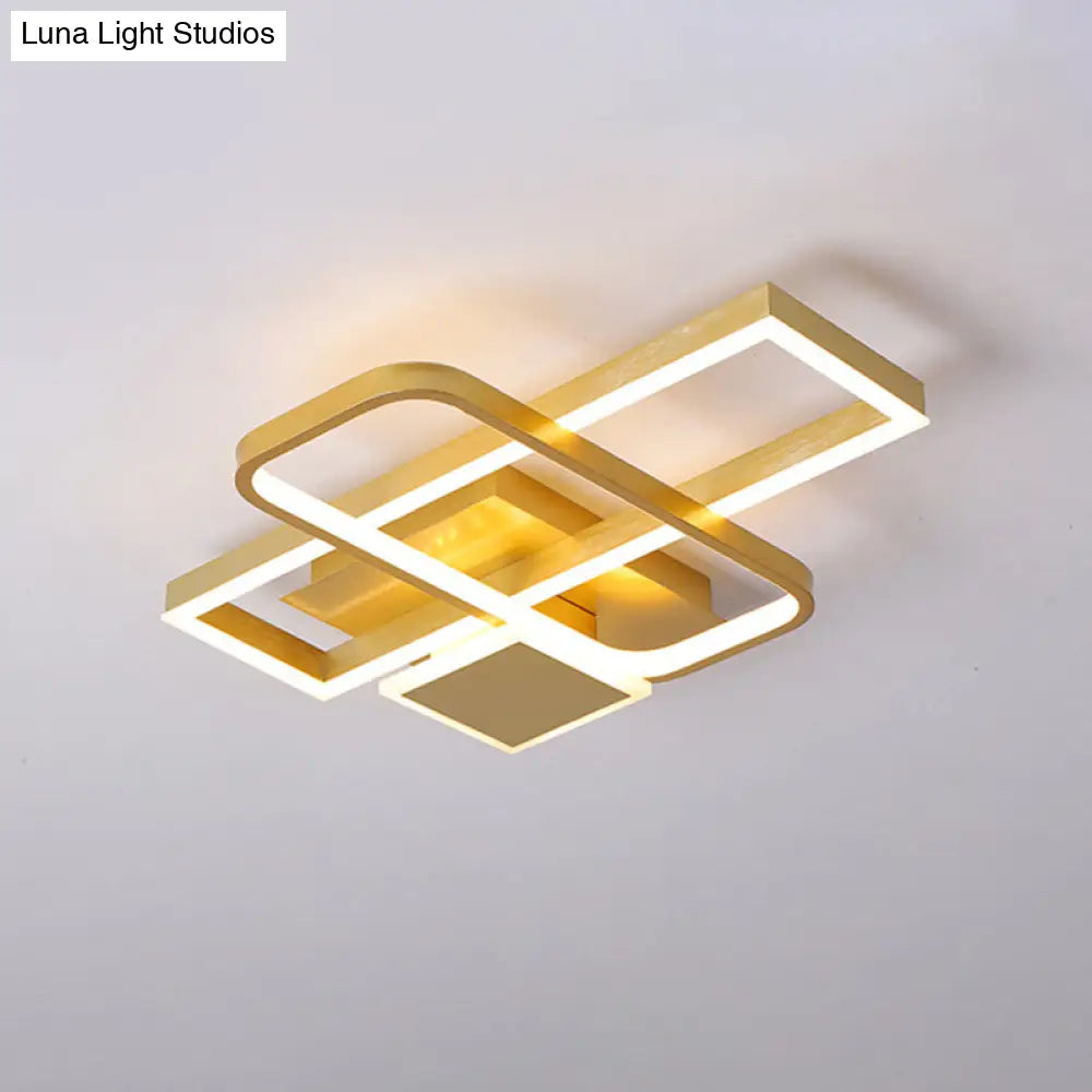 Gold Crisscrossed Rectangle Flush Light Acrylic Led Ceiling Lamp - Modernist Design 20.5/34 Wide