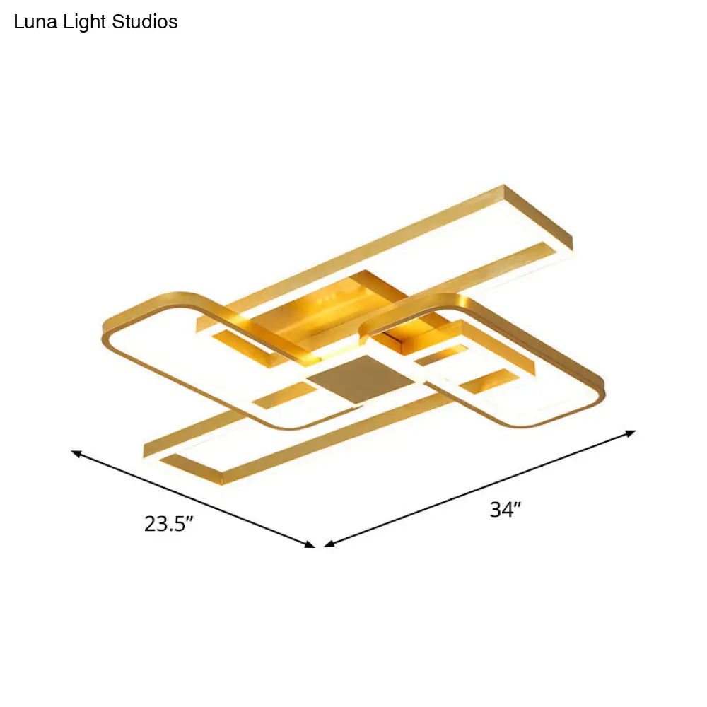 Gold Crisscrossed Rectangle Flush Light Acrylic Led Ceiling Lamp - Modernist Design 20.5/34 Wide