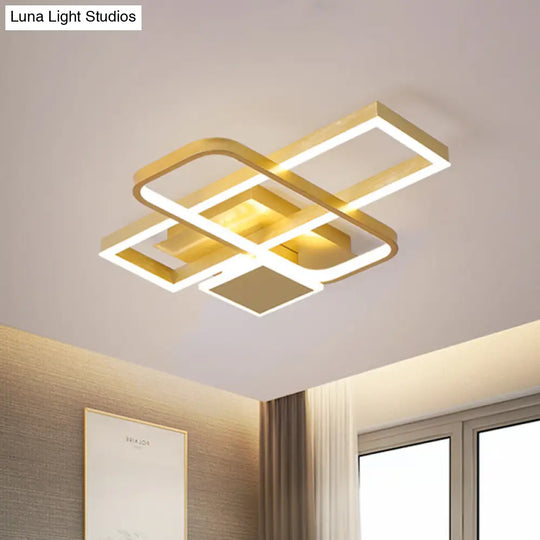 Gold Crisscrossed Rectangle Flush Light Acrylic Led Ceiling Lamp - Modernist Design 20.5/34 Wide