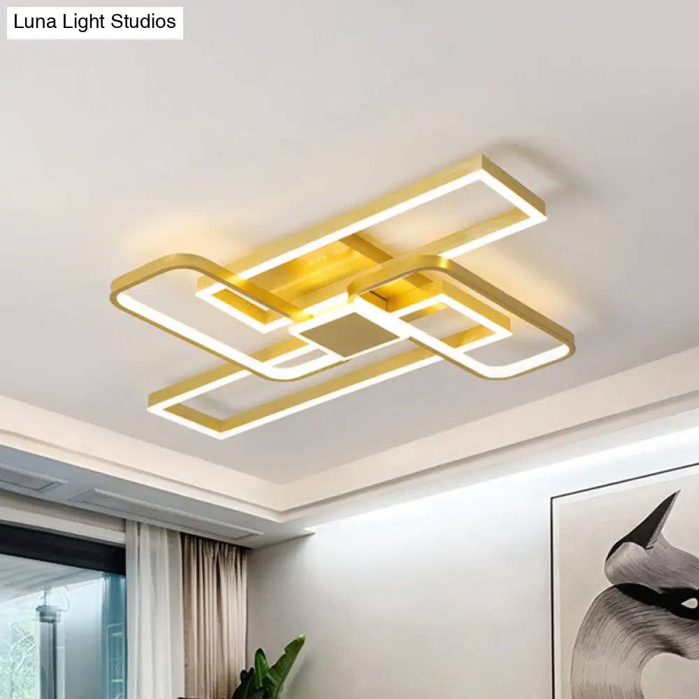 Gold Crisscrossed Rectangle Flush Light Acrylic Led Ceiling Lamp - Modernist Design 20.5/34 Wide