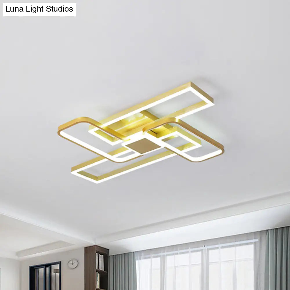 Gold Crisscrossed Rectangle Flush Light Acrylic Led Ceiling Lamp - Modernist Design 20.5/34 Wide
