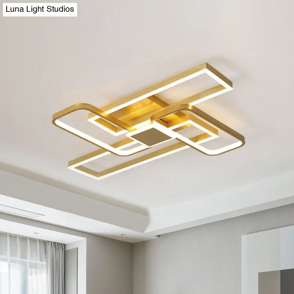 Gold Crisscrossed Rectangle Flush Light Acrylic Led Ceiling Lamp - Modernist Design 20.5/34 Wide