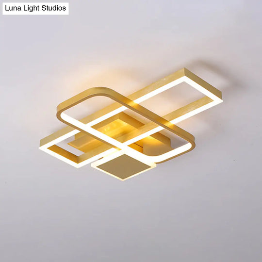 Gold Crisscrossed Rectangle Flush Light Acrylic Led Ceiling Lamp - Modernist Design 20.5’/34’