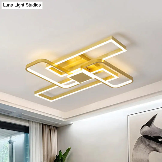 Gold Crisscrossed Rectangle Flush Light Acrylic Led Ceiling Lamp - Modernist Design 20.5’/34’