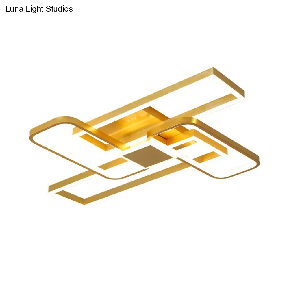 Gold Crisscrossed Rectangle Flush Light Acrylic Led Ceiling Lamp - Modernist Design 20.5’/34’