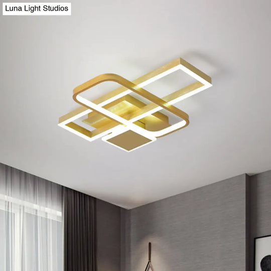 Gold Crisscrossed Rectangle Flush Light Acrylic Led Ceiling Lamp - Modernist Design 20.5/34 Wide