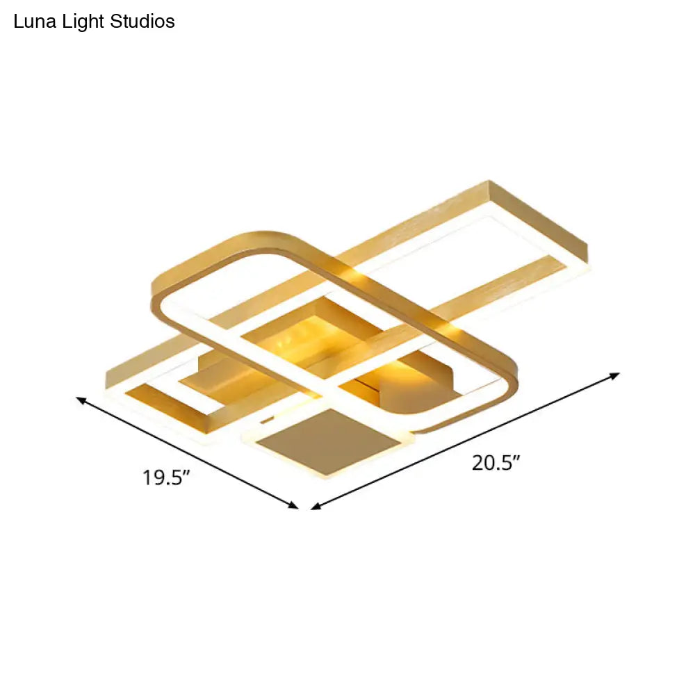 Gold Crisscrossed Rectangle Flush Light Acrylic Led Ceiling Lamp - Modernist Design 20.5’/34’