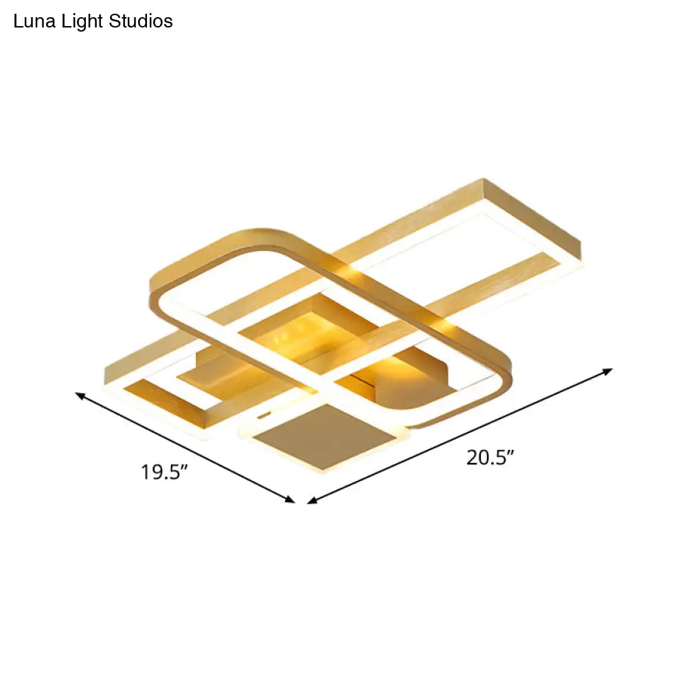 Gold Crisscrossed Rectangle Flush Light Acrylic Led Ceiling Lamp - Modernist Design 20.5/34 Wide