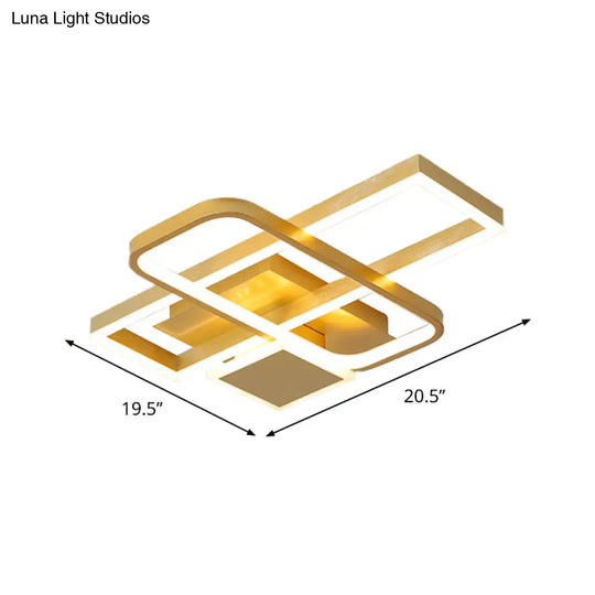 Gold Crisscrossed Rectangle Flush Light Acrylic Led Ceiling Lamp - Modernist Design 20.5/34 Wide