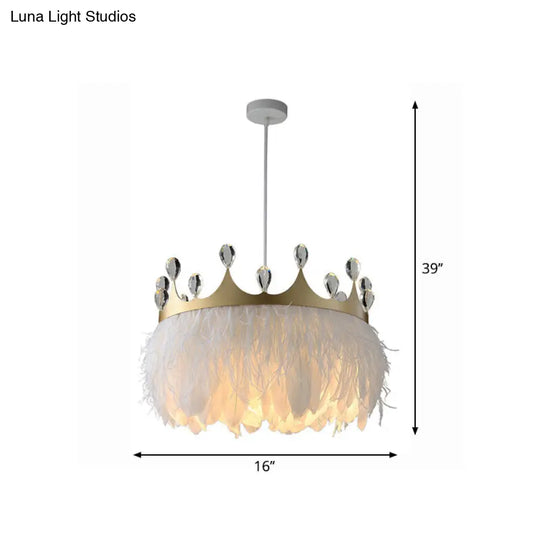 Gold Crown Shaped Kids Bedroom Pendant Lamp Feather Nordic Hanging Light - 1-Light Fixture