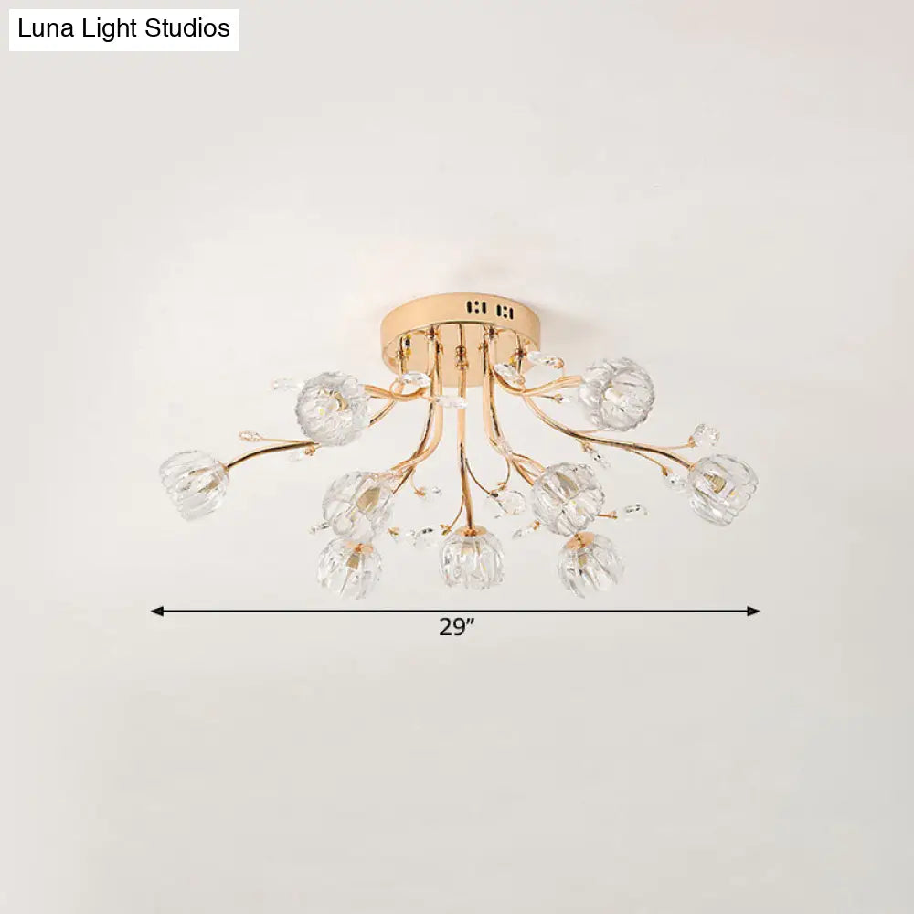 Gold Crystal 9 - Light Sleeping Room Ceiling Fixture - Spray Semi Flush Mount For Simplicity And