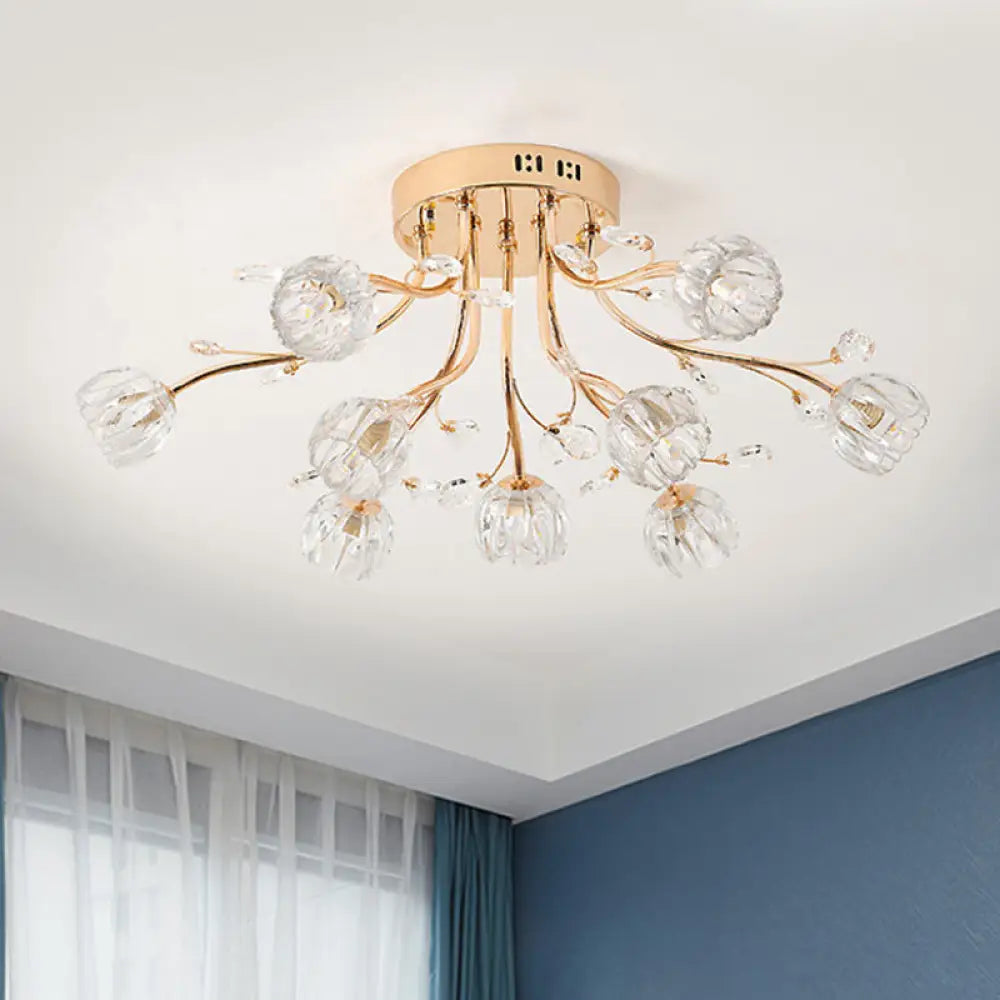 Gold Crystal 9 - Light Sleeping Room Ceiling Fixture - Spray Semi Flush Mount For Simplicity And