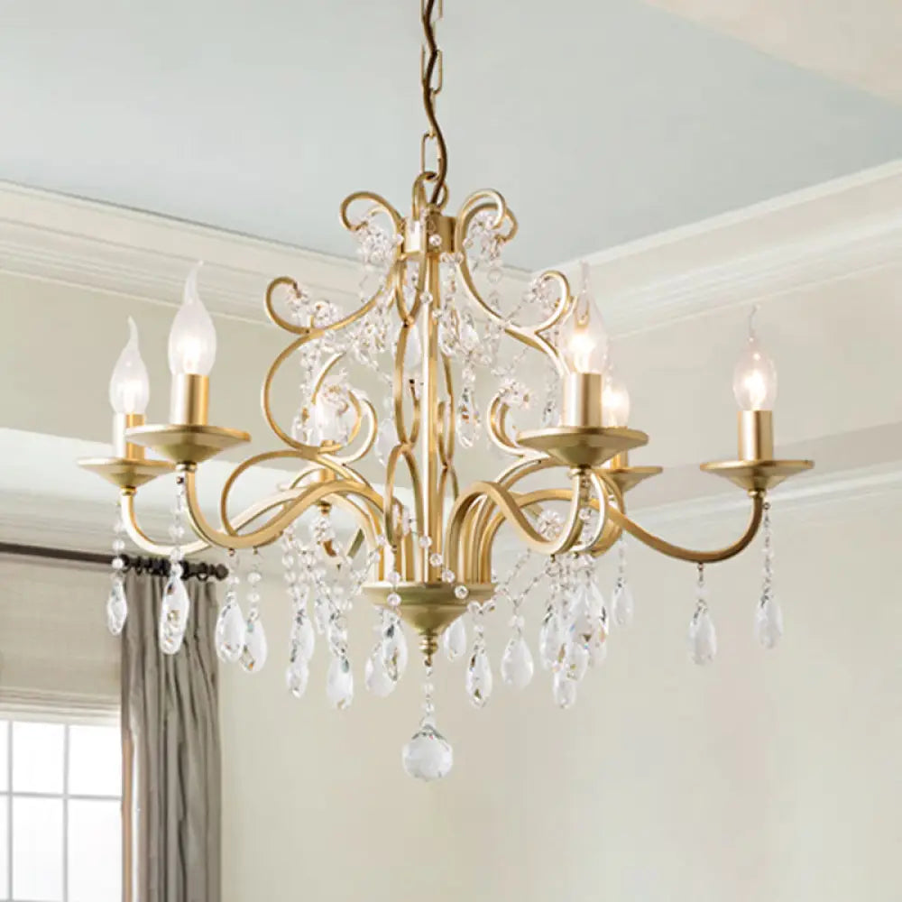 Gold Crystal Arm Chandelier - Countryside Dining Room Ceiling Lamp (3/6/8 Lights) 6 /