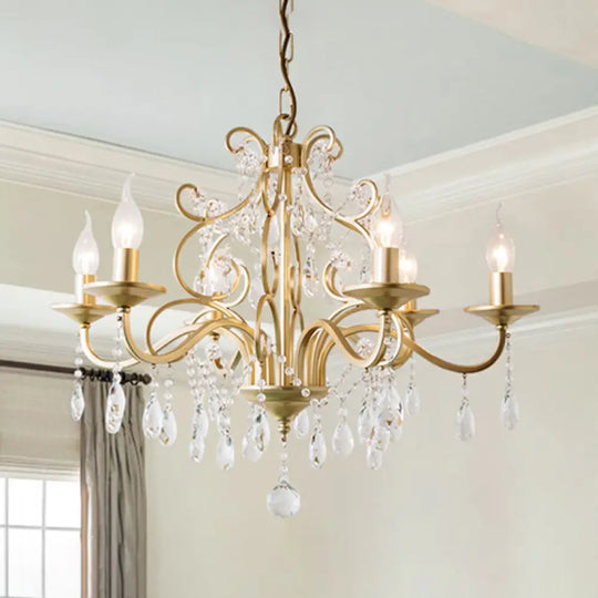 Gold Crystal Arm Chandelier - Countryside Dining Room Ceiling Lamp (3/6/8 Lights) 6 /