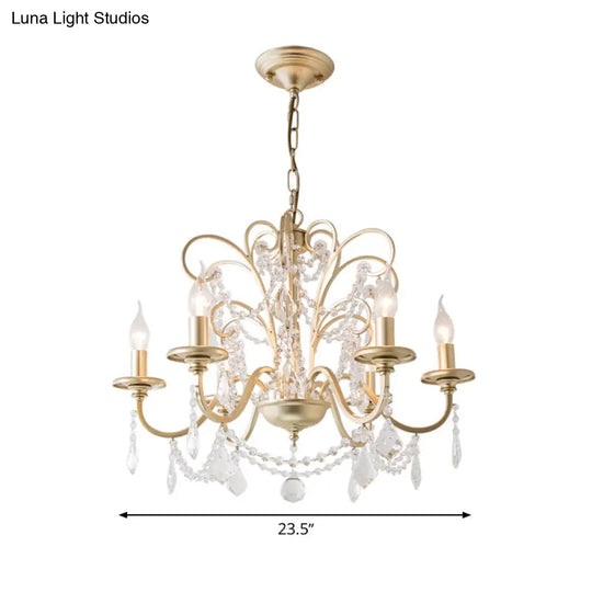 Gold Crystal Arm Chandelier - Countryside Dining Room Ceiling Lamp (3/6/8 Lights)