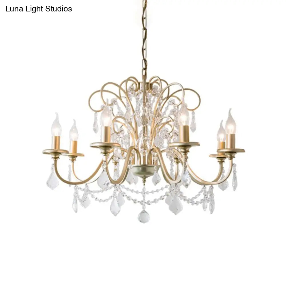 Gold Crystal Arm Chandelier - Countryside Dining Room Ceiling Lamp (3/6/8 Lights)