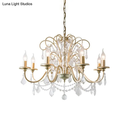 Gold Crystal Arm Chandelier - Countryside Dining Room Ceiling Lamp (3/6/8 Lights)